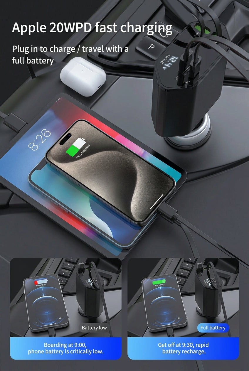 4-in-1 Retractable Car Charger