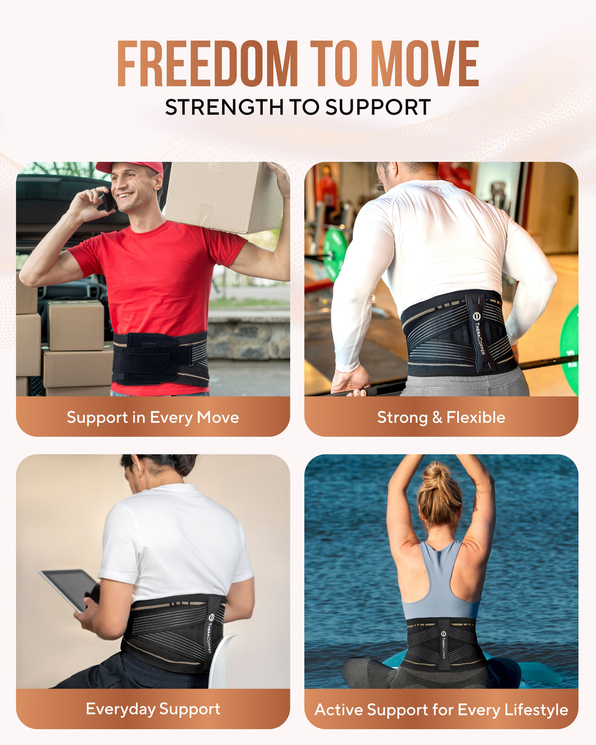 TheraCopper Lower Back Brace | Adjustable Support
