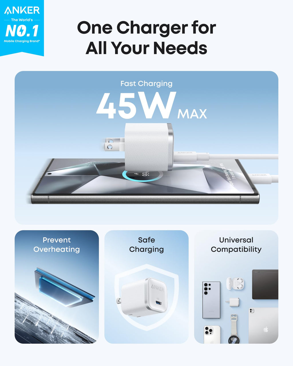 Anker Nano 45W USB-C Charger | Cable Included