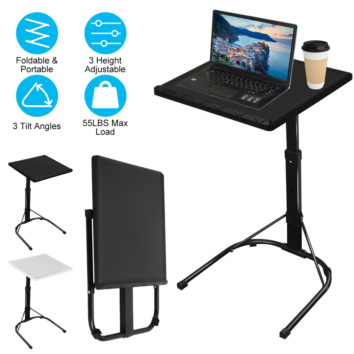 Folding Tray Table | Adjustable Height & Tilt