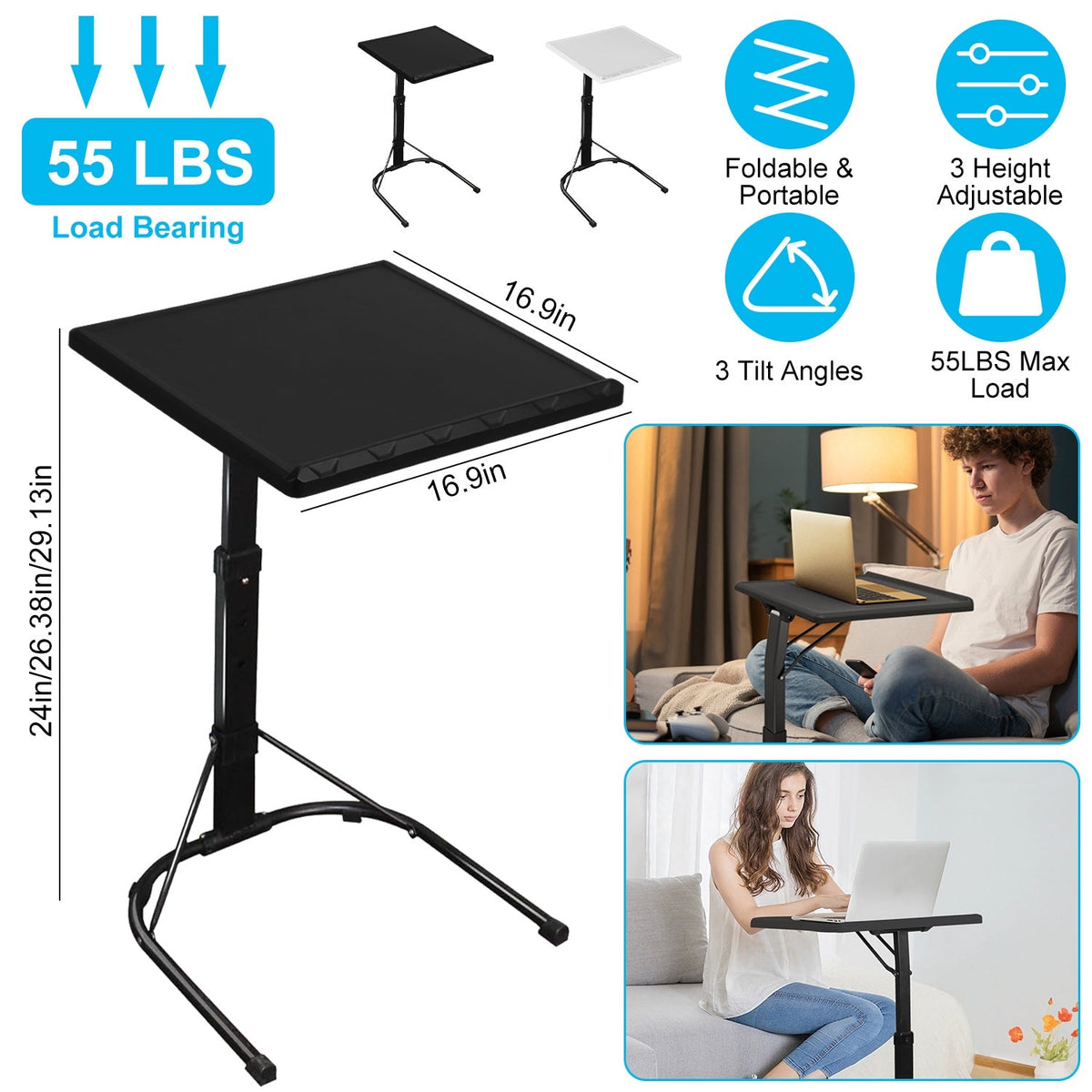 Folding Tray Table | Adjustable Height & Tilt
